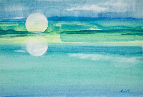 Moonrise in Blue Watercolor Painting Painting by Michelle Constantine - Fine Art America