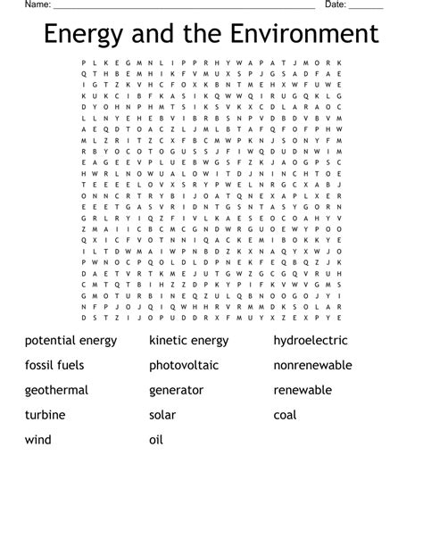 Energy And The Environment Word Search WordMint