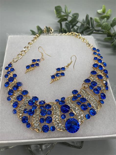 Blue And Gold Crystal Necklace