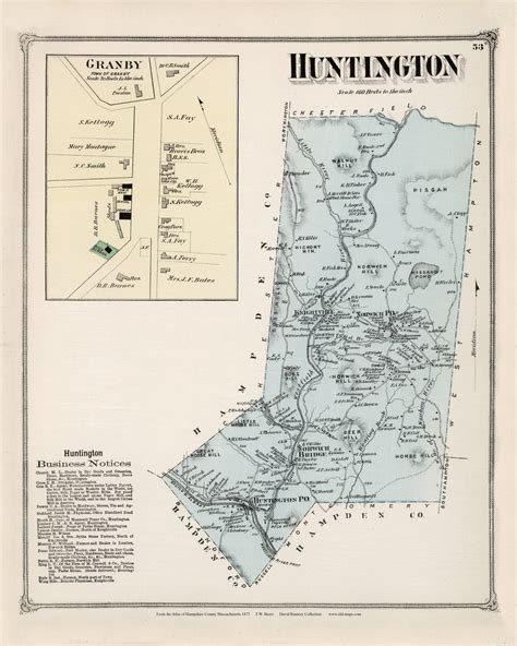 Huntington Massachusetts 1873 Old Town Map Reprint Hampshire Co