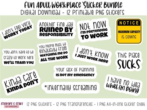 Printable Png Fun Adult Workplace Sticker Bundle Printable Office