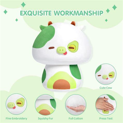 Mewaii 8'' Soft Avocado Cow Mushroom Pillow Stuffed Animal Plush ...