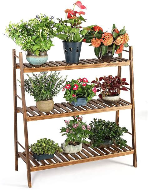 Indoor Outdoor Garden 3 Tier Fir Wood Flower Pot Shelf Stand Wooden