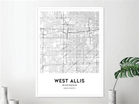 West Allis Map Print, West Allis Map Poster Wall Art, Wi City Map, Wisconsin Print Street Map ...