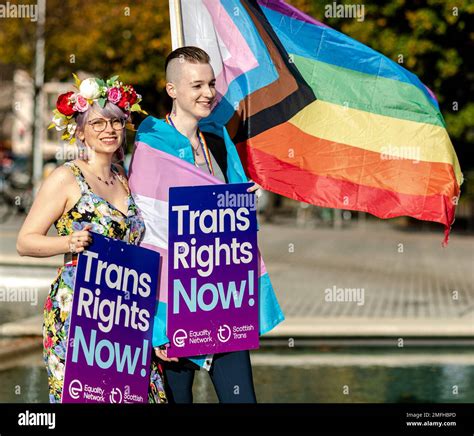 Pro Trans Campaigners Gather Outside Scottish Parliament As The The