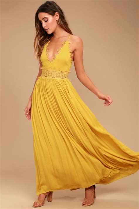 This Is Love Mustard Yellow Lace Maxi Dress Yellow Lace Dresses