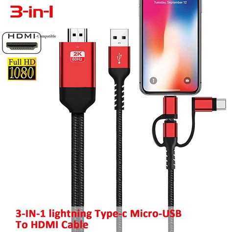 Adaptador De Cabo Hdmi Em Usb C Lightning Micro Mhl Para Telefone