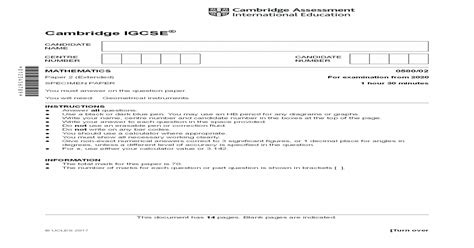 Cambridge Igcse Igcse Mathematics 058002 Paper 2 Extended For