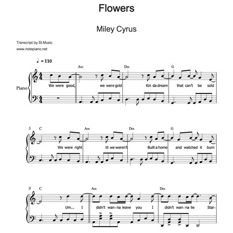 Flowers (Miley Cyrus) โน้ตเปียโน - www.notepiano.net