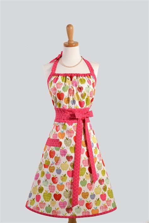 Cute Kitsch Apron Modern Design In Farmdale Sketched Apples Etsy