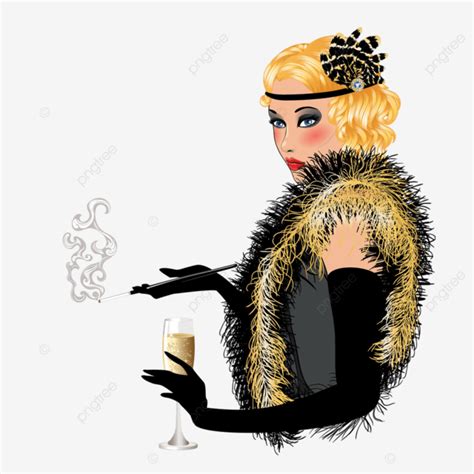 Woman Wine Glass Vector Art PNG Retro Fashion Woman With Cigarette And