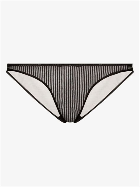 Kiki De Montparnasse Sheer French Striped Lace Brief Browns