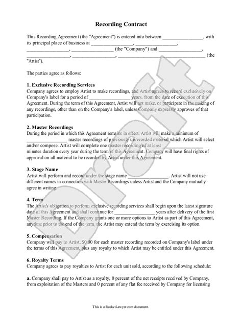 Free Recording Agreement Template Faqs Rocket Lawyer