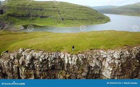 Aerial View Of Sorvagsvatn Lake Or Leitisvatn Biggest Lake In Faroe