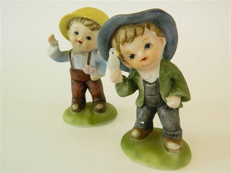 Vintage Ceramic Boys Figurines Antique Clay Figurinesretro - Etsy