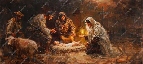 Nativity Scene The Adoration of the Christ Child | Premium AI-generated image