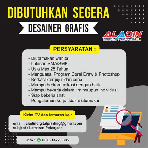 Lowongan Kerja Operator Desain Grafis Di Aladin Digital Printing