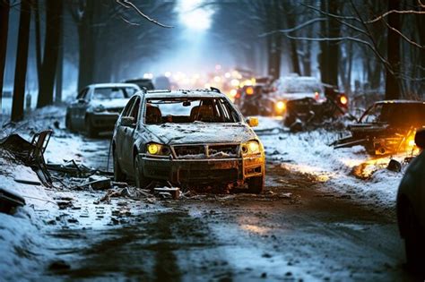 Premium AI Image | car crash in a car accident on a slippery road in winter