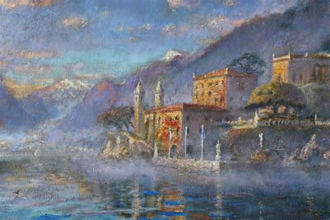 Rene Jerome Legrand - Autumn Mist, Villa Balbianello, Lake Como Large Oil Painting of Lakes and ...