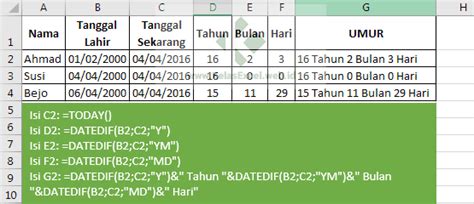 Cara Menghitung Umur Tahun Bulan Hari Di Excel Secara Otomatis Dan Riset