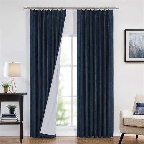 Amazon Vision Home Navy Blue Pinch Pleated Full Blackout Curtains