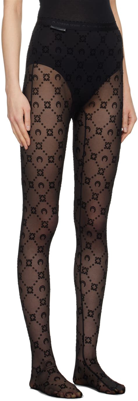 Marine Serre Black Moonogram Flocked Mesh Tights Marine Serre