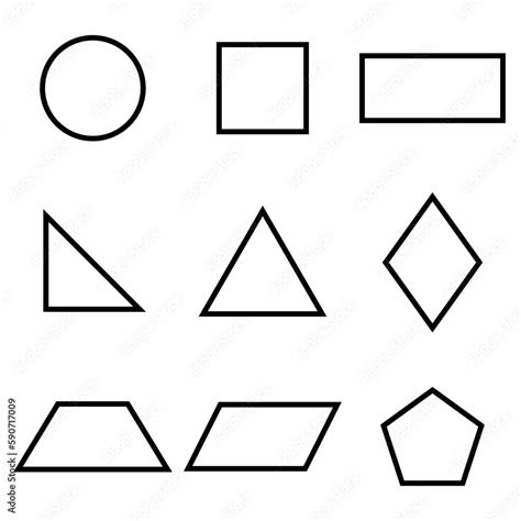 2d Basic Geometric Shapes Set Square Right Triangle Parallelogram