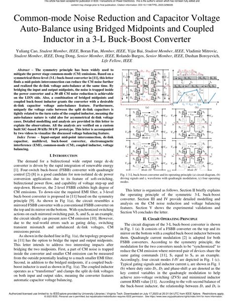 Pdf Common Mode Noise Reduction And Capacitor Voltage Auto Balance