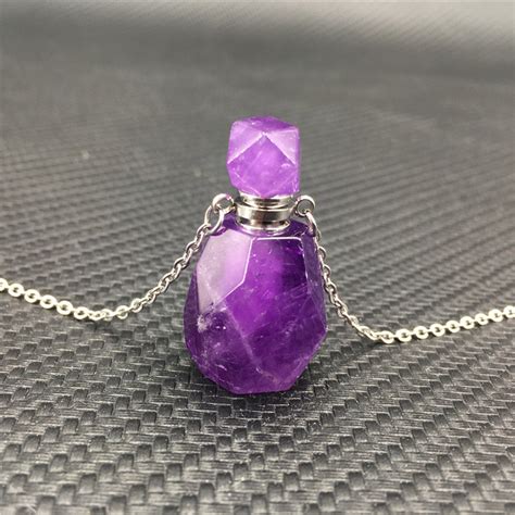 1pc Natural Amethyst Perfume Bottle Pendant Necklacereiki Healing