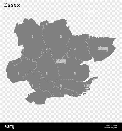 High Quality Map Of Essex Is A County Of England With Borders Of The Districts Stock Vector