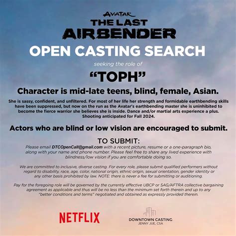 Netflix Issues Open Casting Call For Toph In Avatar The Last