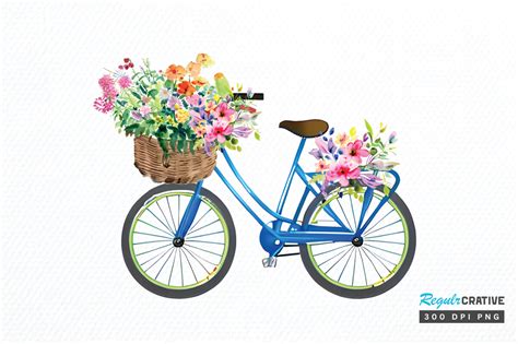 Watercolor Floral Bicycle Clipart Png Graphic By Regulrcrative