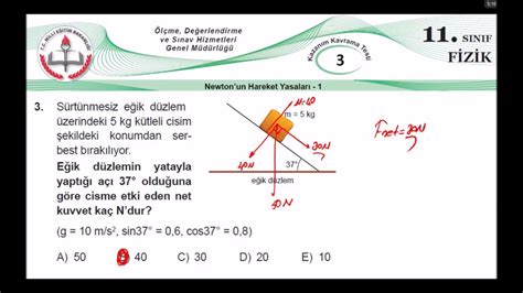 11 Sınıf MEB Okul Kursu Fizik K K Testi 03 Newton un Hareket Yasaları