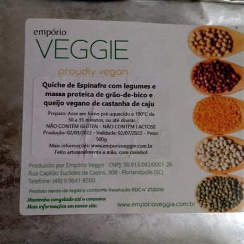 empório veggie Quiche de espinafre legumes e massa protéica de grão