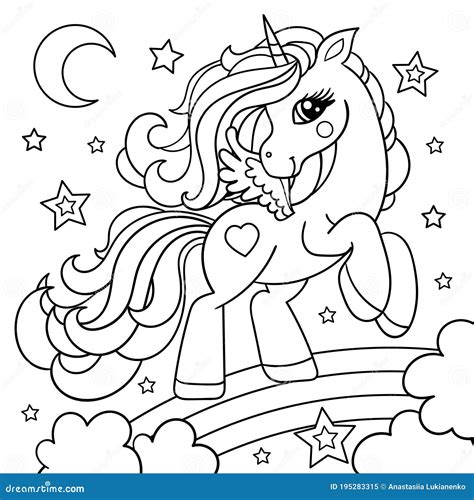 Doodle Unicorn Rainbow Star Black Outline Clipart And Illustrations