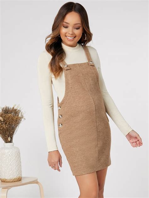 Stylish And Comfortable Maternity Buttoned Strap Pinafore Dress