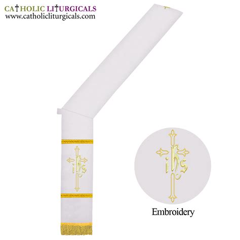 White - Deacon Stole - White - Deacon Stole - Cross with IHS Embroidery