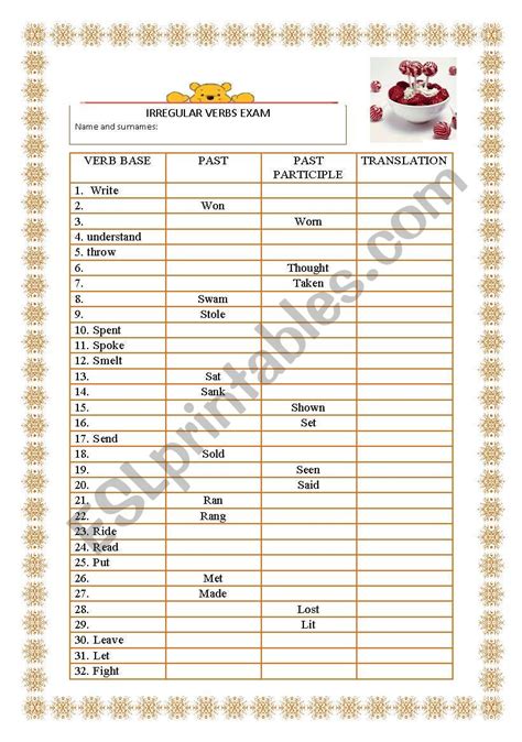 Irregular Verbs Test ESL Worksheet By Nataliaalmoines