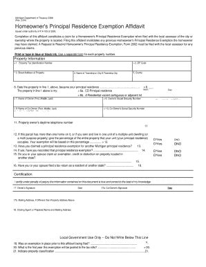 Fillable Online Homeowners Principal Residence Exemption Affidavit Fax