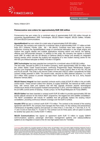 Finmeccanica Won Orders For Approximately EUR 320 Million PDF