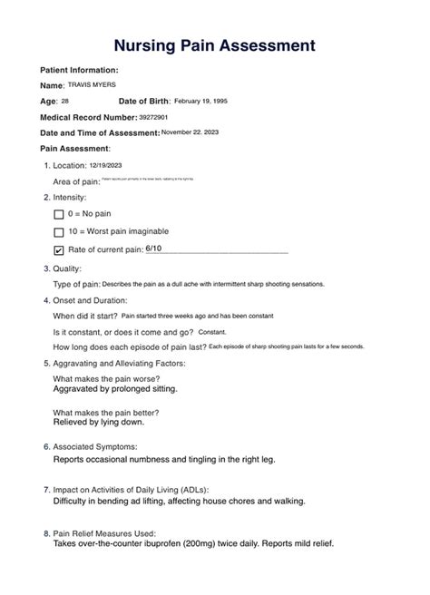 Nursing Pain Assessment & Example | Free PDF Download