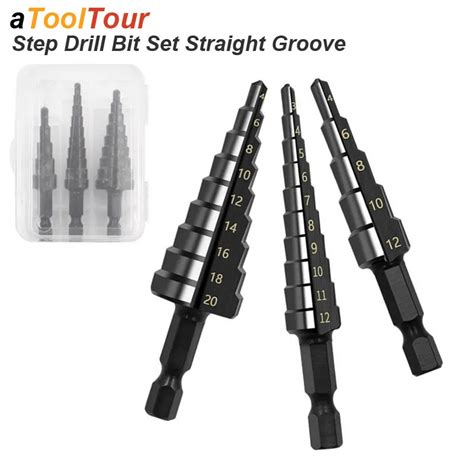 Mm Hss Step Drill Bit Set Nitrogen Coated Straight Groove High