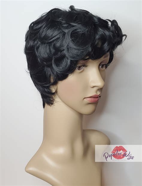 Wig Tapered Short Cut Mohawk Curl Full Cap Wig Pixie Cut Curl Etsy