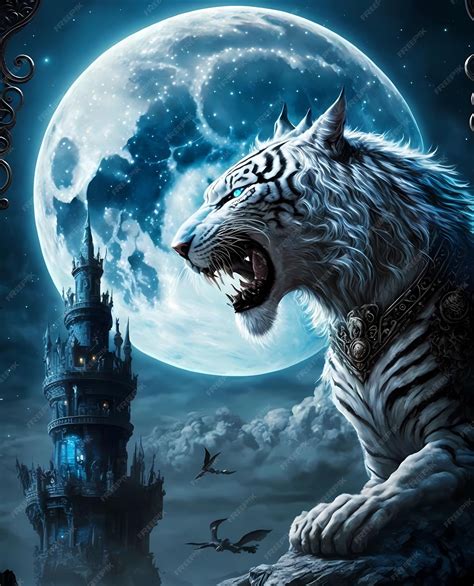 Premium Ai Image Tiger Under The Moon