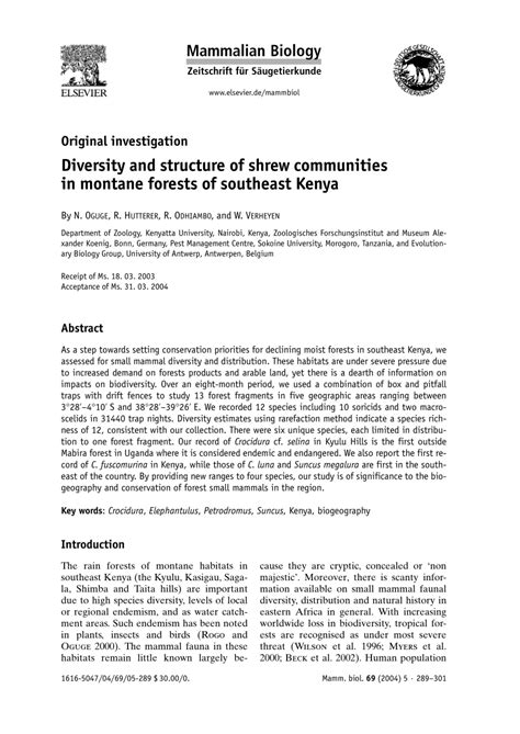 Pdf Diversity And Structure Of Shrew Communities In Montane Forests