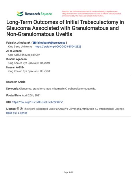 Pdf Long Term Outcomes Of Initial Trabeculectomy In Glaucoma