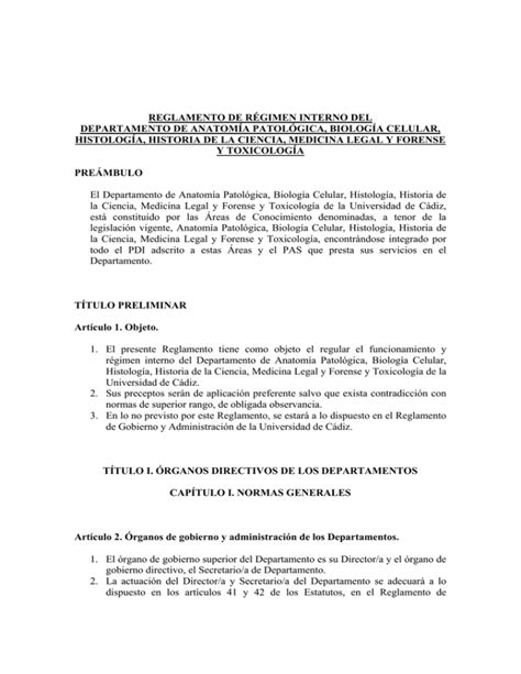 REGLAMENTO DE RÉGIMEN INTERNO DEL DEPARTAMENTO DE