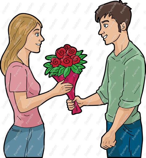 boy giving rose to girl sketch - Clip Art Library