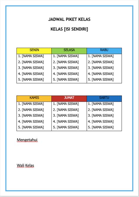 8 Contoh Jadwal Piket Kelas Kreatif Ada Link Download Nya Nbkomputer