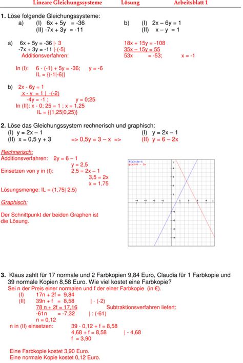 Bungsblatt Zu Linare Gleichungssysteme